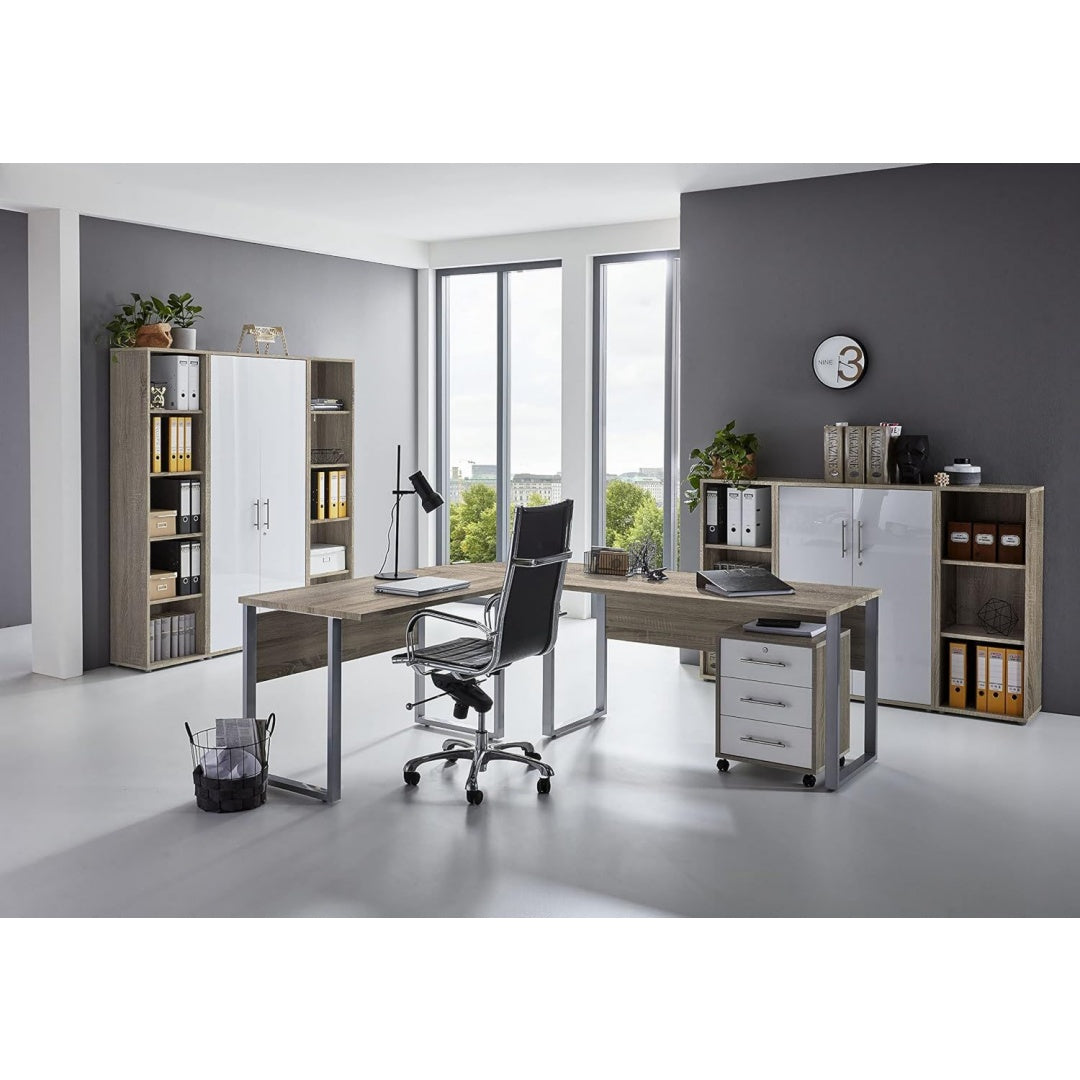 con ripiani set arredo studio bianco acciaio inox