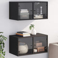 Armadio Casa Giardino Pensile Armadietti con Ante in Vetro 2 pz Nero 68.5x37x35 cm
