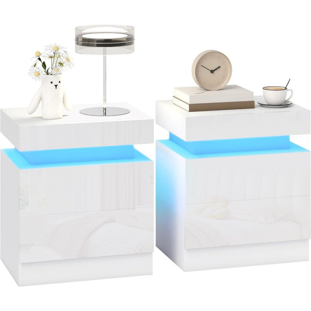 comodini bianco per letto illuminato a led